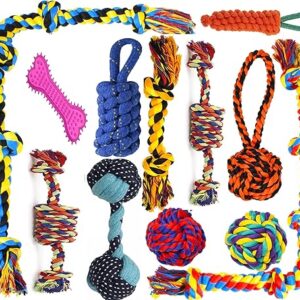 Dog and Puppy Toy Set - Chew, Teething, Rope, and Tug Toys for Small to Medium Dogs - Washable Cotton Pack of 12